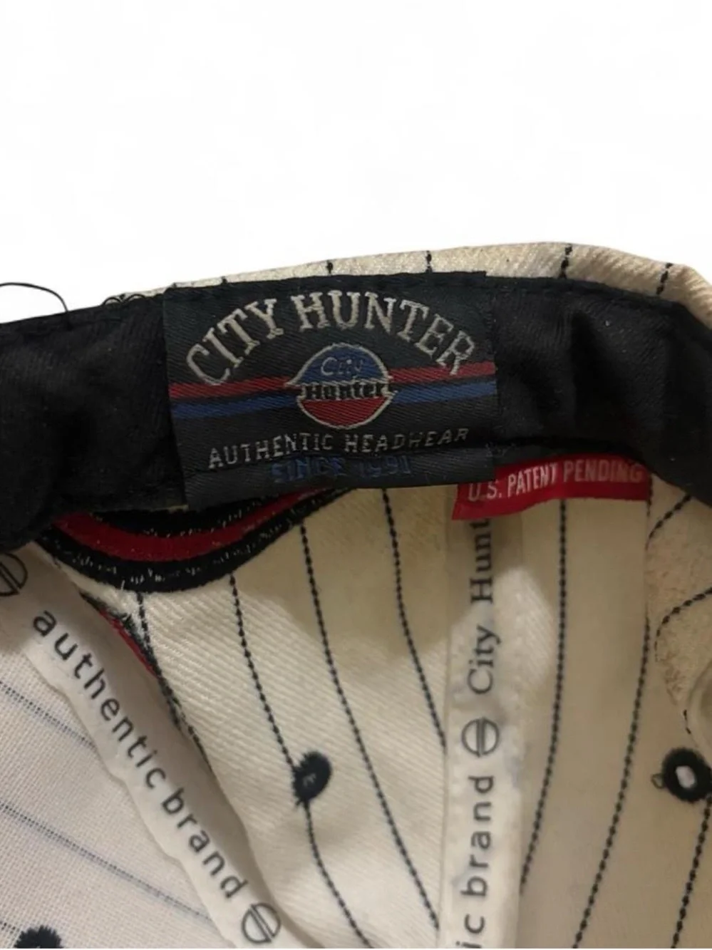 Atlanta Embroidered Pinstripe Baseball Cap in Cream and Black